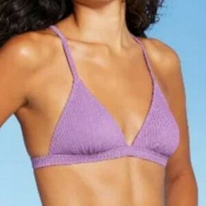Xhilaration Purple Metallic Ribbed Triangle Bikini Top Size Medium (4-6) #